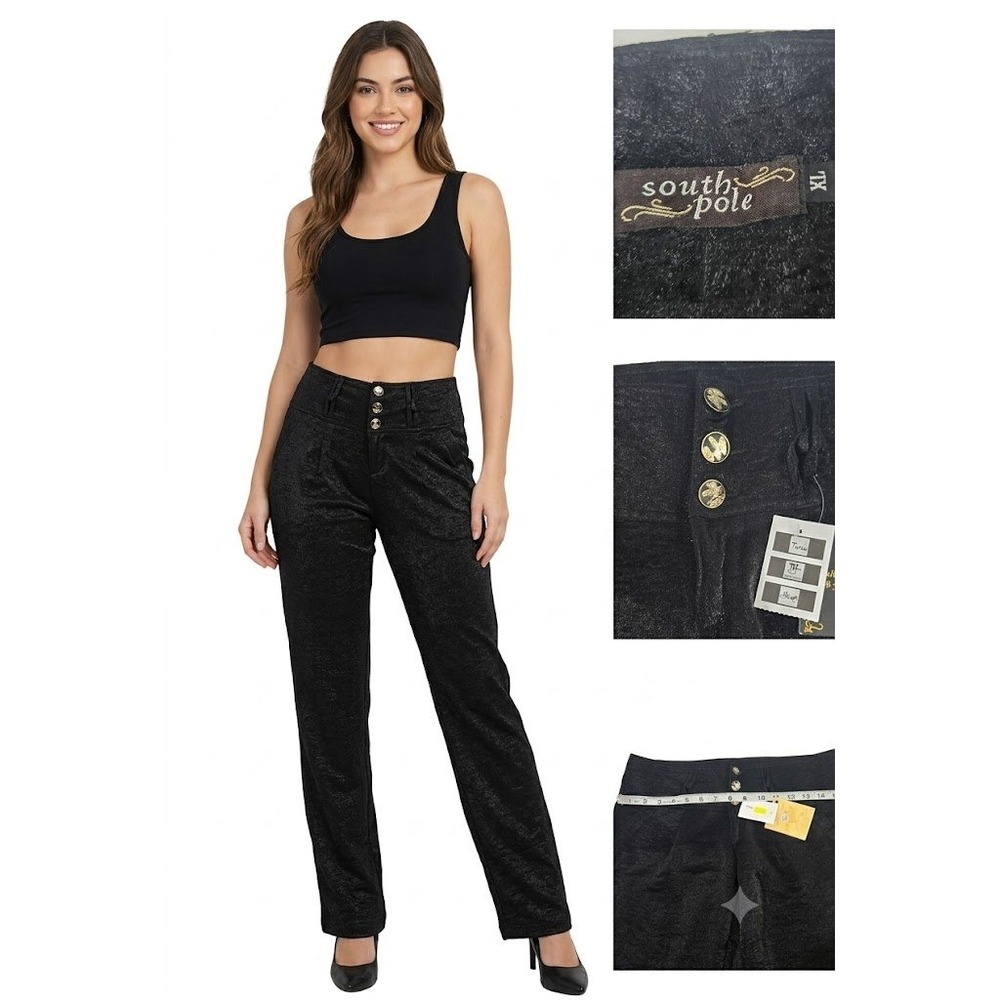 Vintage Southpole Pants Womens XL Black Shimmer Y2K Streetwear Deadstock NWT